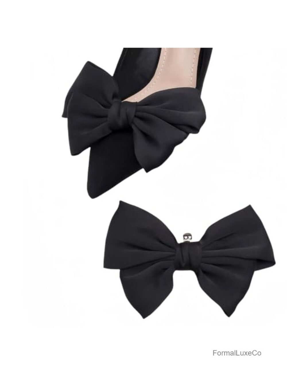 Bow Shoe Clips Satin Stainless Steel Detachable Buckles for Heels Boots Bags